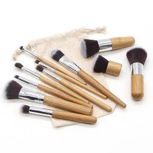 Load image into Gallery viewer, Set de brochas de bambú 11 piezas + bolsa de tela Accesorios