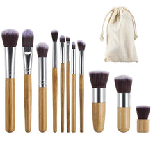 Load image into Gallery viewer, Set de brochas de bambú 11 piezas + bolsa de tela Accesorios