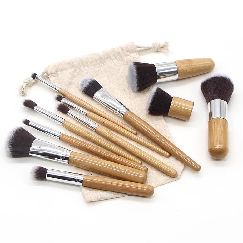Set de brochas de bambú 11 piezas + bolsa de tela Accesorios